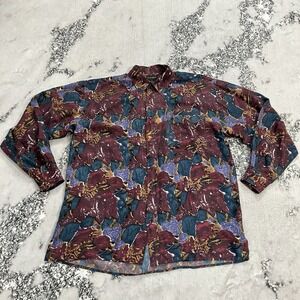 Vintage Kasanova 100% Silk Button Front Shirt Womens Large Abstract Multicolor